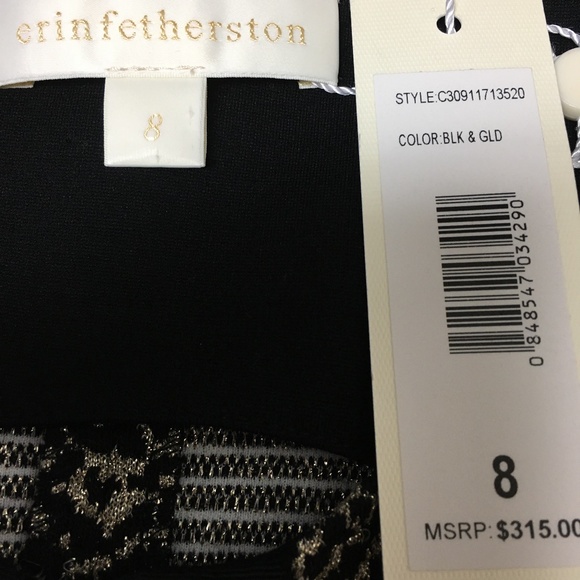 NWT $315 Erin Fetherston Black Gold Corrine Dress Zip Front Sz 8 - Picture 7 of 13